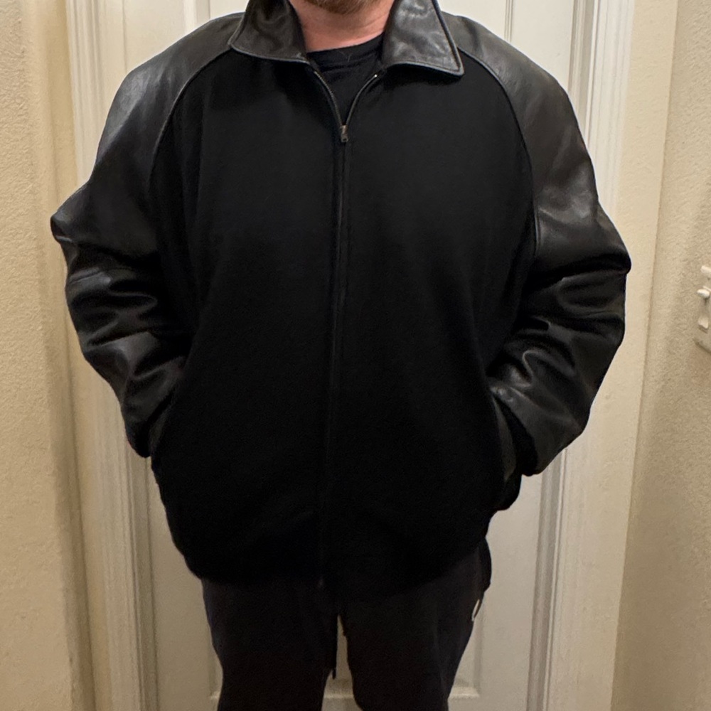 Excelled Men’s Collection Black Bomber Jacket with Leather Sleeves XXXXL - Picture 12 of 16